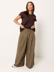 PixieGirl Petite Brown Pleated Front Wide Leg Jeans - Image 1 of 5