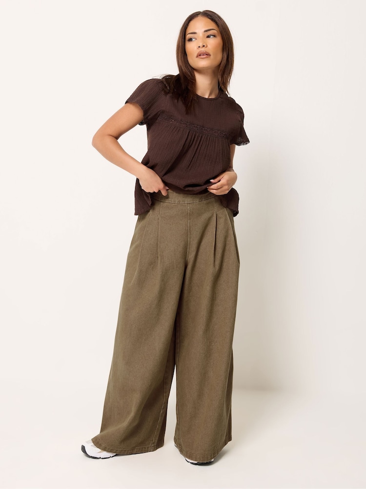 PixieGirl Petite Brown Pleated Front Wide Leg Jeans - Image 1 of 5