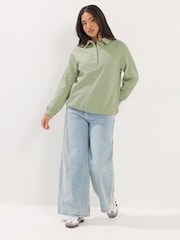 PixieGirl Petite Green Funnel Neck Popper Quarter Zip Sweatshirt - Image 2 of 6