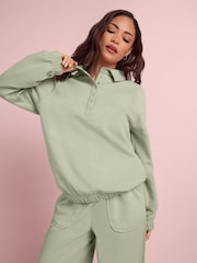 PixieGirl Petite Green Funnel Neck Popper Quarter Zip Sweatshirt - Image 5 of 6