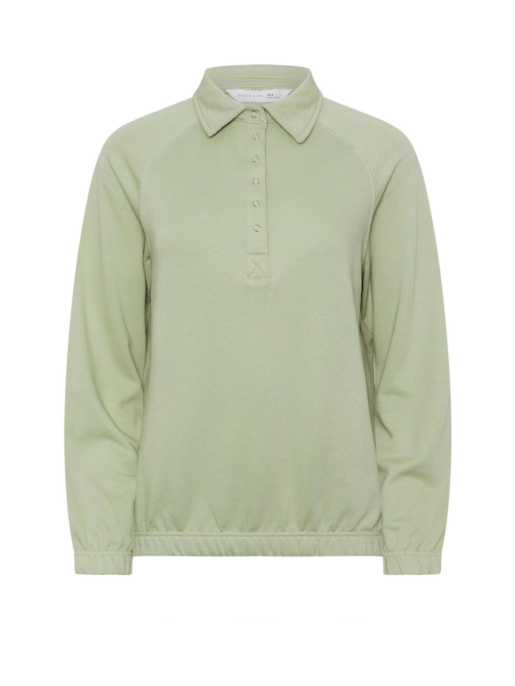 PixieGirl Petite Green Funnel Neck Popper Quarter Zip Sweatshirt - Image 6 of 6