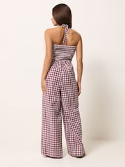 PixieGirl Petite Gingham Halterneck Wide Leg Jumpsuit - Image 2 of 5