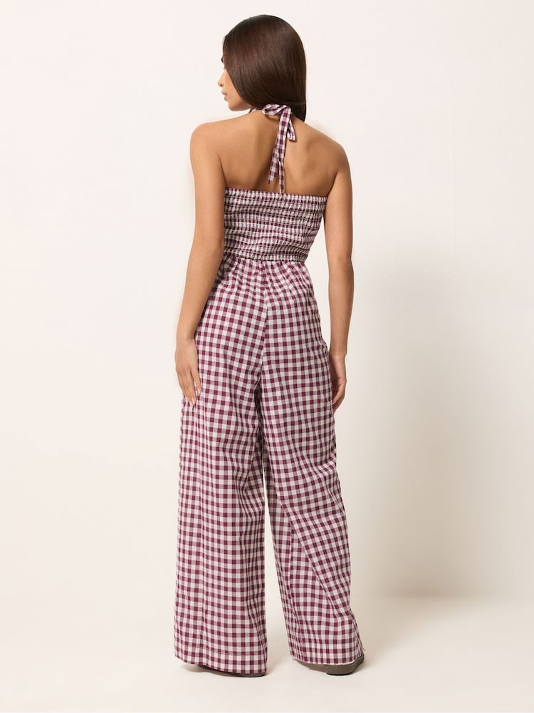 PixieGirl Petite Gingham Halterneck Wide Leg Jumpsuit - Image 2 of 5