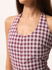 PixieGirl Petite Gingham Halterneck Wide Leg Jumpsuit - Image 4 of 5