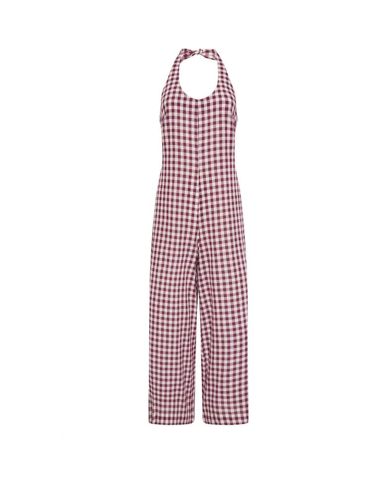 PixieGirl Petite Gingham Halterneck Wide Leg Jumpsuit - Image 5 of 5