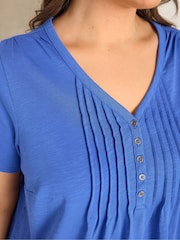 Evans Blue Short Sleeve Cotton Henley Blouse - Image 4 of 5