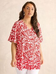 Evans Red Pleated Front Angel Sleeve Blouse - Image 1 of 5