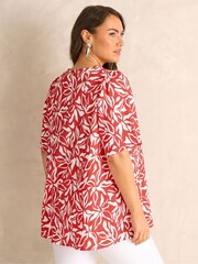 Evans Red Pleated Front Angel Sleeve Blouse - Image 2 of 5
