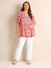 Evans Red Pleated Front Angel Sleeve Blouse - Image 3 of 5