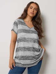 Yours Curve Grey Swing Textured Stripe Top - Image 1 of 5