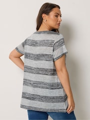 Yours Curve Grey Swing Textured Stripe Top - Image 2 of 5