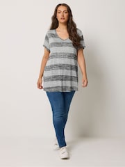 Yours Curve Grey Swing Textured Stripe Top - Image 3 of 5