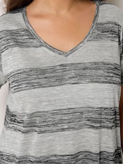 Yours Curve Grey Swing Textured Stripe Top - Image 4 of 5