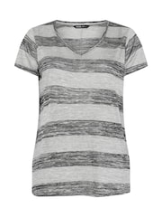 Yours Curve Grey Swing Textured Stripe Top - Image 5 of 5