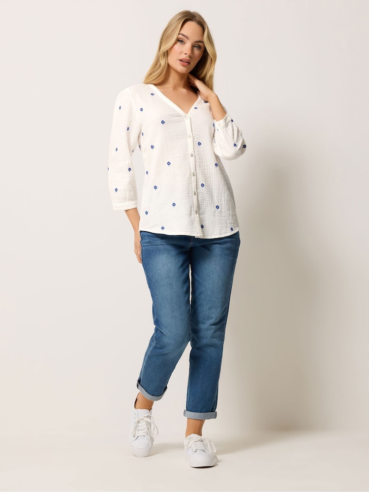 M&Co White Long Sleeve Embroidered Shirt - Image 2 of 5 M&Co White Long Sleeve Embroidered Shirt - Image 2 of 5
