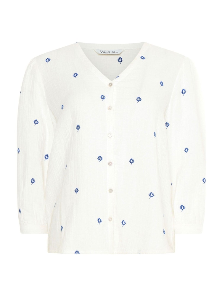 M&Co White Long Sleeve Embroidered Shirt - Image 5 of 5 M&Co White Long Sleeve Embroidered Shirt - Image 5 of 5