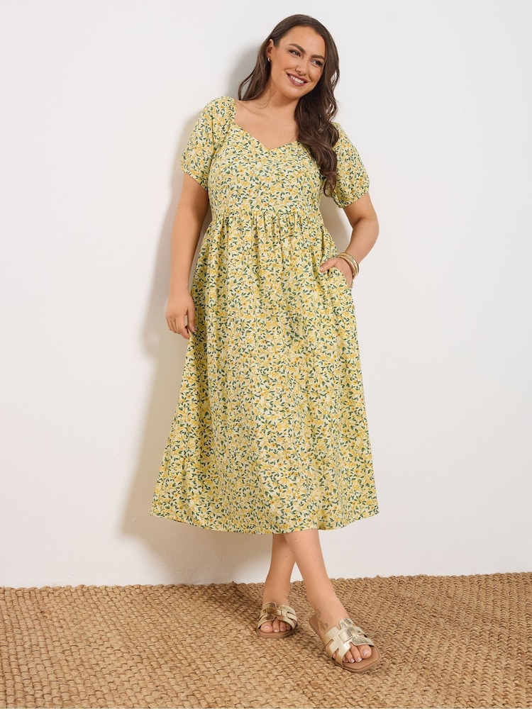 Yours Curve Yellow Print Maxi Dress - Image 1 of 5