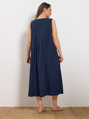 Yours Curve Blue Maternity Button Through Midi Dress With Linen - Image 4 of 5