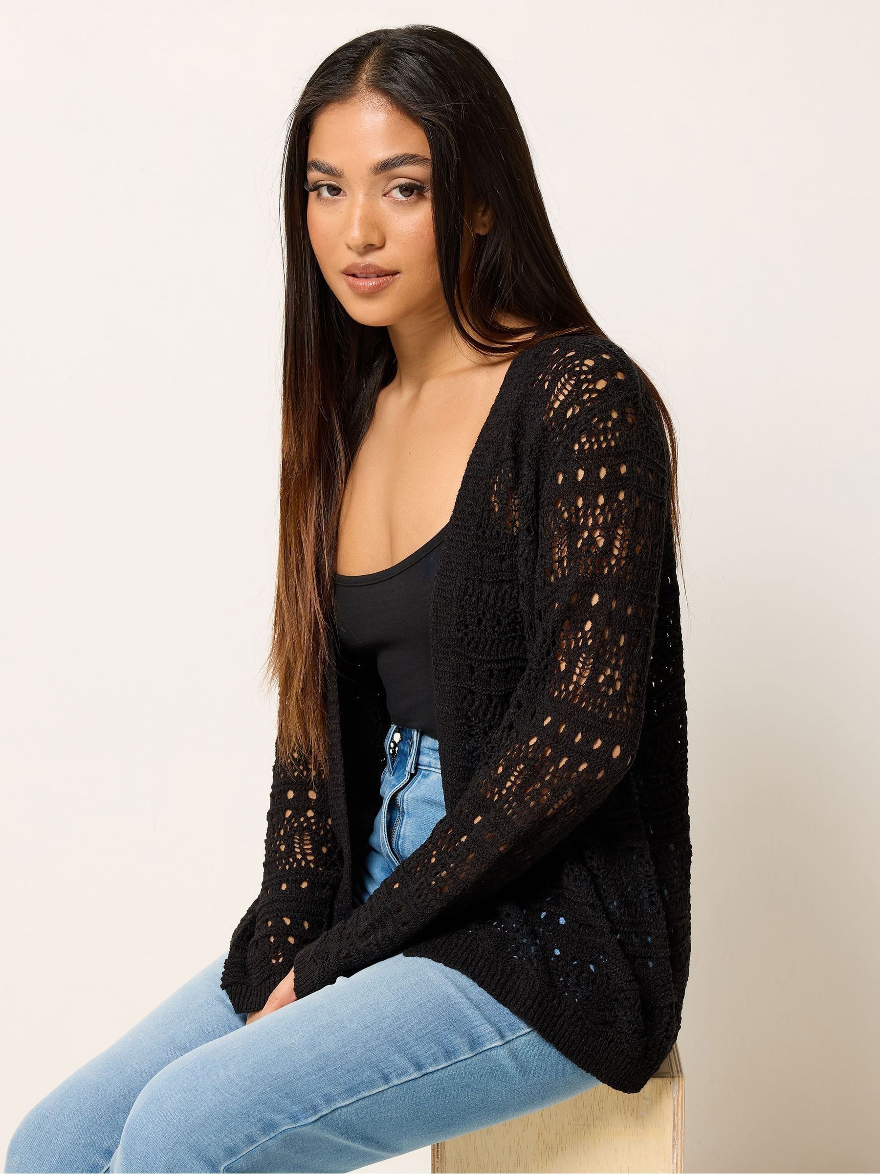 Buy M&Co Black Petite Mid Length Crochet Cardigan from the Next UK