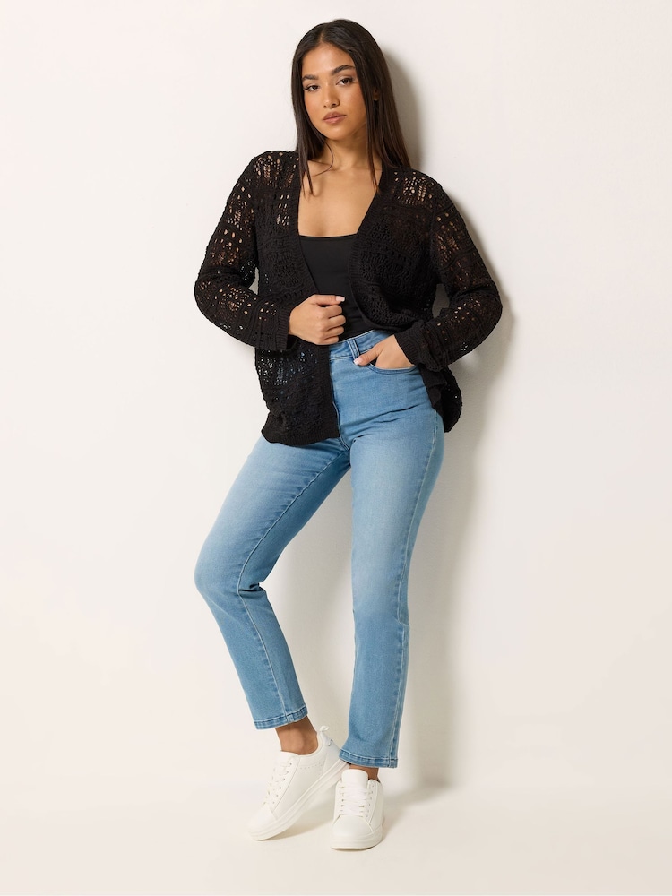 M&Co Black Petite Mid Length Crochet Cardigan - Image 2 of 5