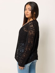 M&Co Black Petite Mid Length Crochet Cardigan - Image 3 of 5