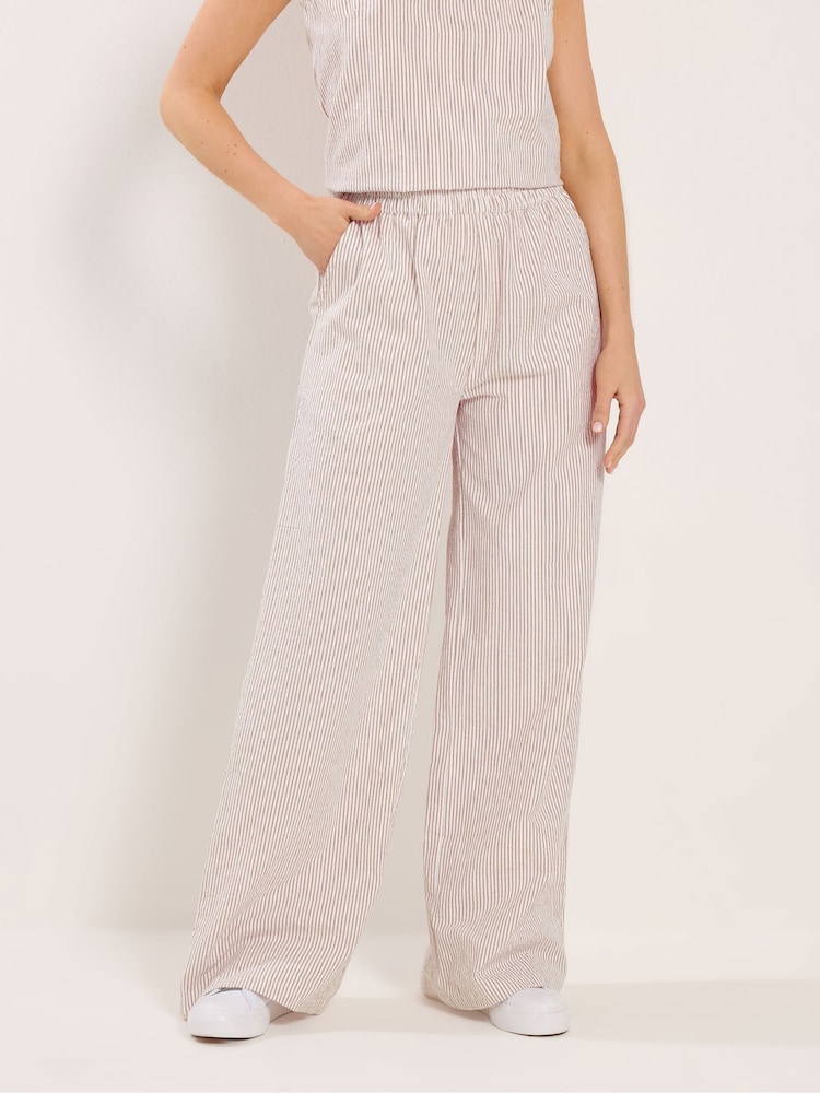 Long Tall Sally Natural Stripe Wide Leg Trousers - Image 2 of 5