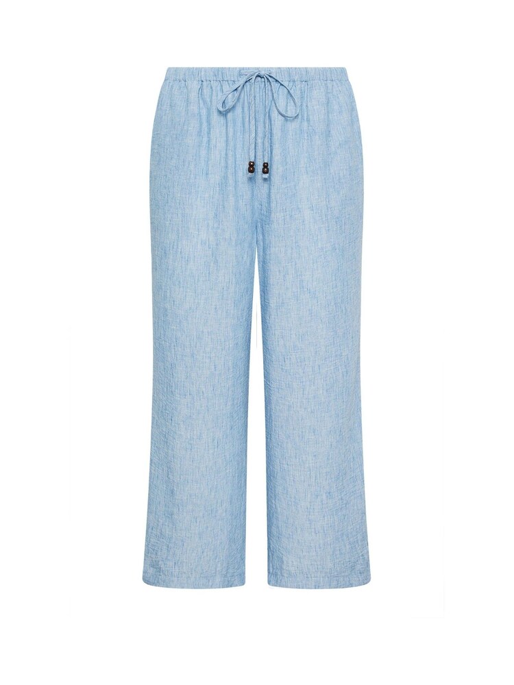 Yours Curve Blue Linen Look Beaded Wide Leg Trousers - Image 5 of 5 Yours Curve Blue Linen Look Beaded Wide Leg Trousers - Image 5 of 5