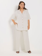 Yours Curve Natural Short Sleeve Linen Shirt - Image 2 of 5