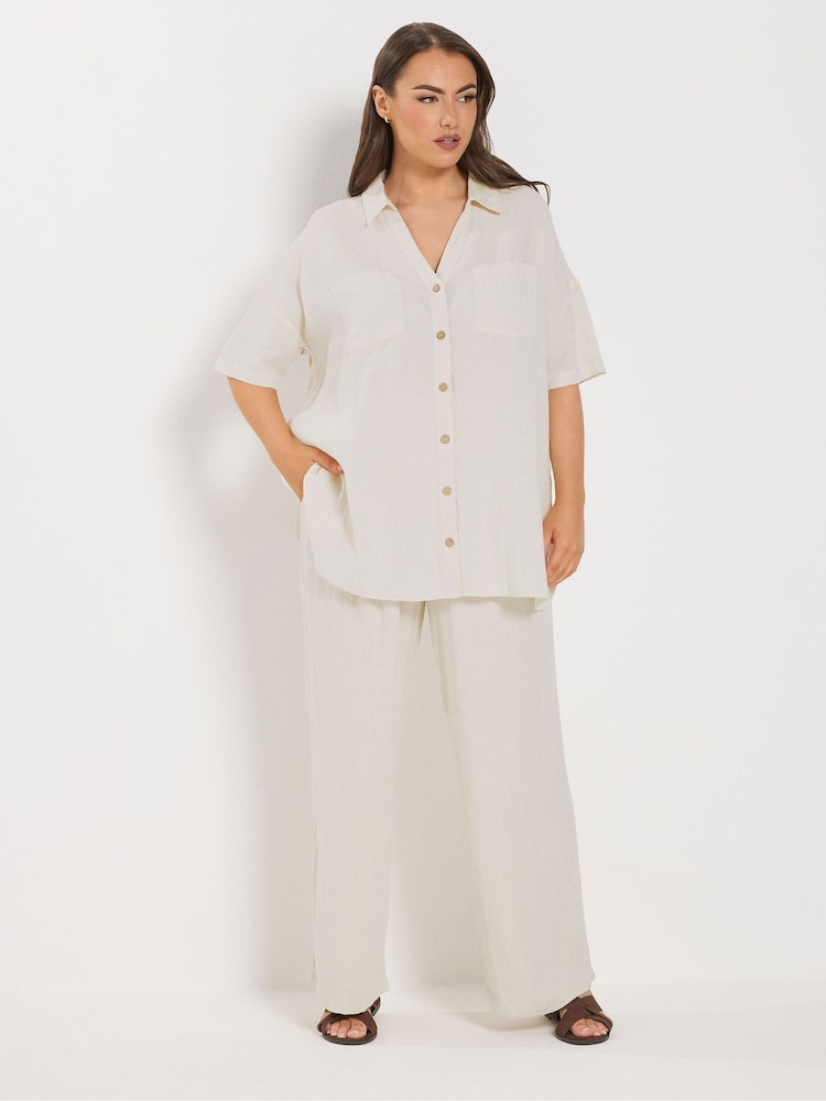 Yours Curve Natural Short Sleeve Linen Shirt - Image 2 of 5