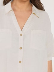 Yours Curve Natural Short Sleeve Linen Shirt - Image 4 of 5