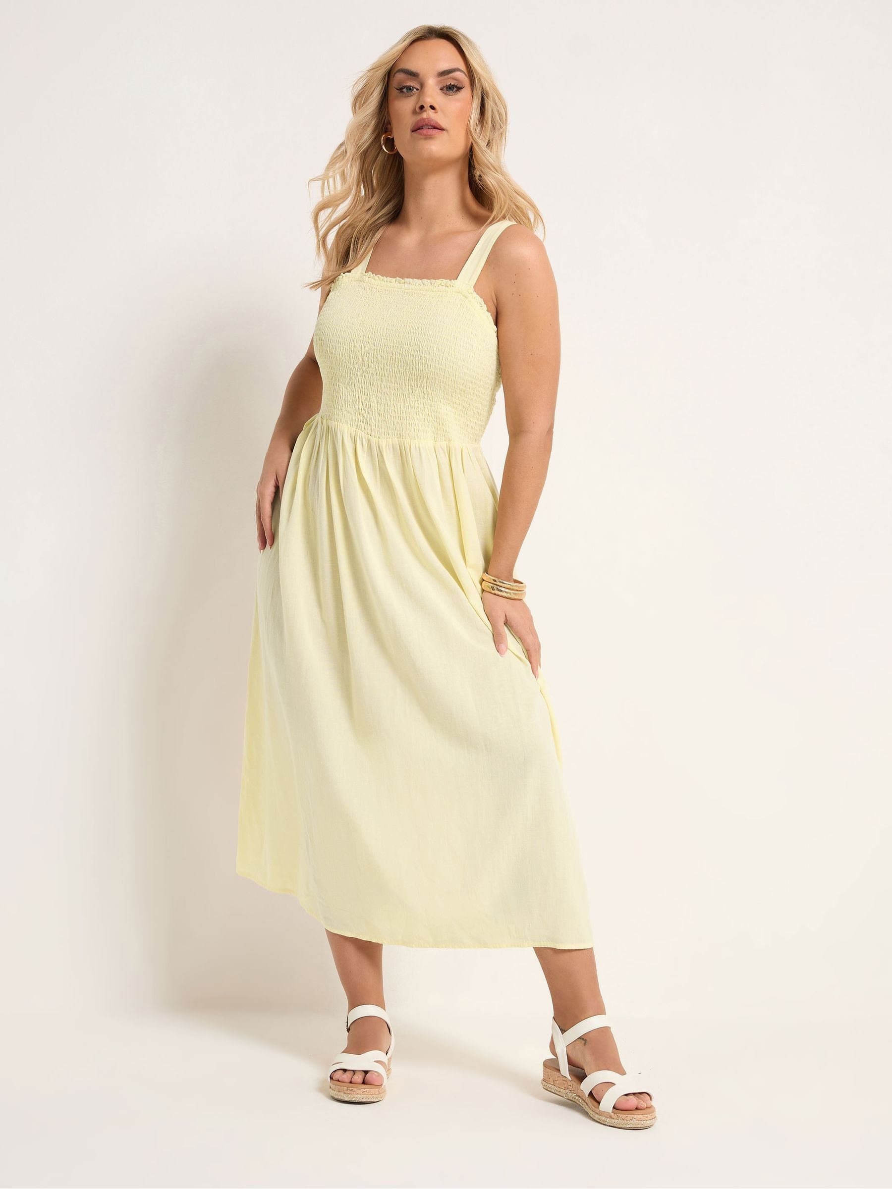 Yours Women's Lemon Shirred Linen Maxi Dress In | Size: 30/32 - Image 2