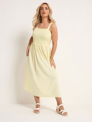 Yours Curve Yellow Shirred Maxi Dress - Image 1 of 5