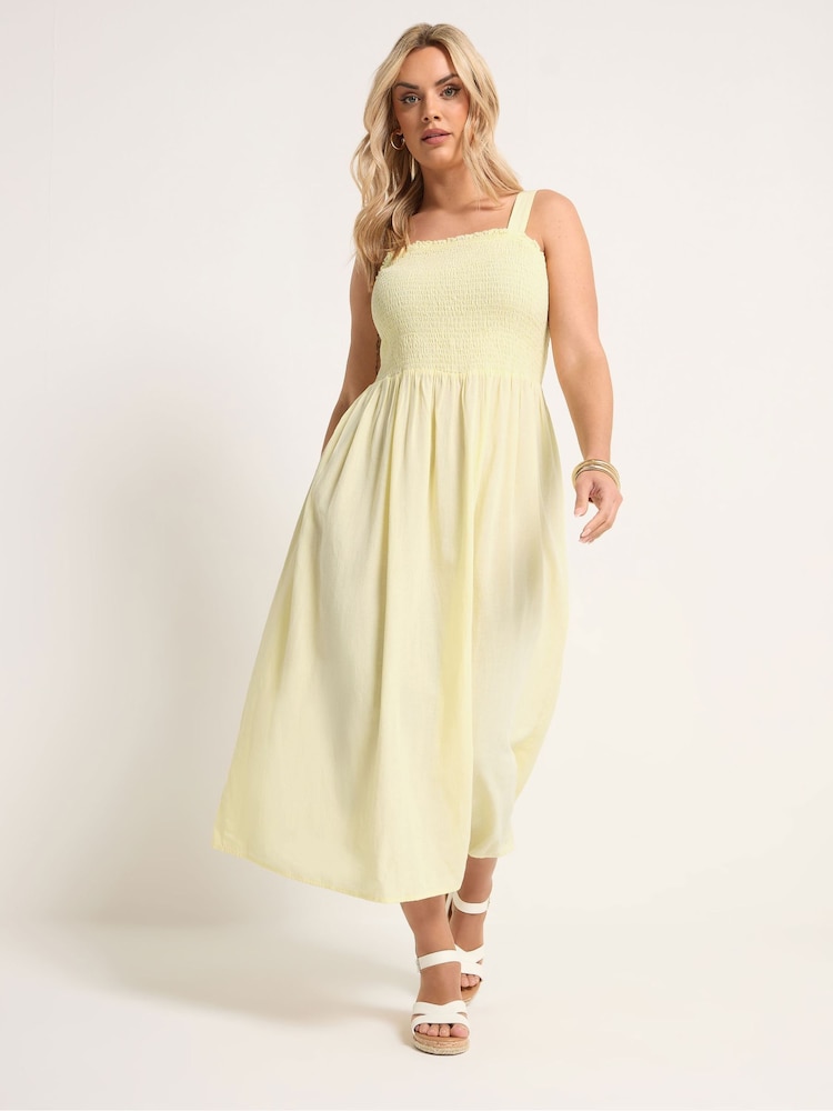 Yours Curve Yellow Shirred Maxi Dress - Image 2 of 5