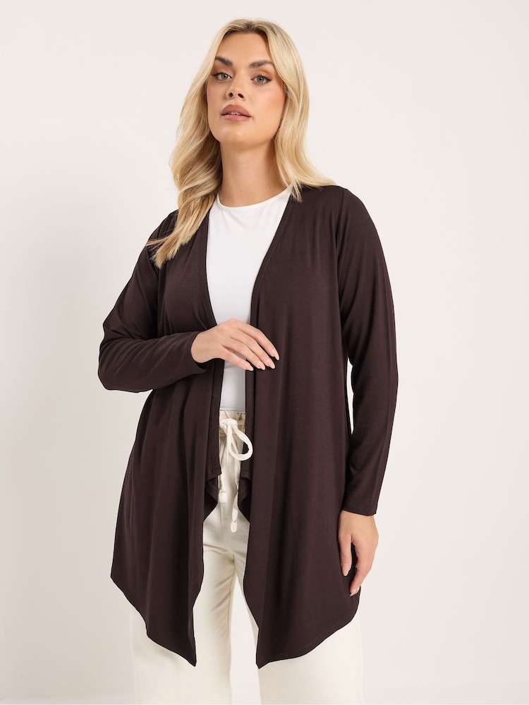Yours Curve Brown Waterfall Cardigan - Image 1 of 5 Yours Curve Brown Waterfall Cardigan - Image 1 of 5