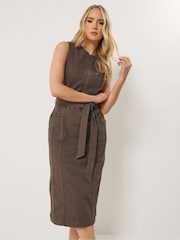 Long Tall Sally Brown Sleeveless Zip Front Midi Dress - Image 1 of 6