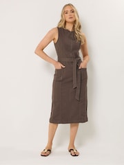 Long Tall Sally Brown Sleeveless Zip Front Midi Dress - Image 3 of 6