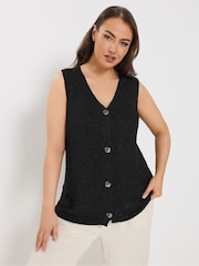 Yours Curve Black Button Through Knitted Waistcoat - Image 1 of 5