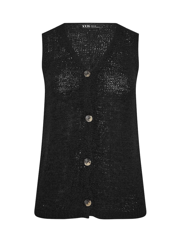 Yours Curve Black Button Through Knitted Waistcoat - Image 5 of 5
