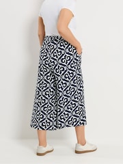 Yours Curve Blue Abstract Wide Leg Trousers - Image 3 of 5