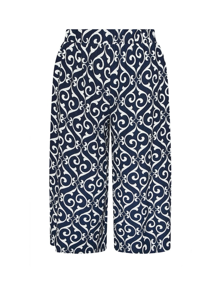 Yours Curve Blue Abstract Wide Leg Trousers - Image 5 of 5