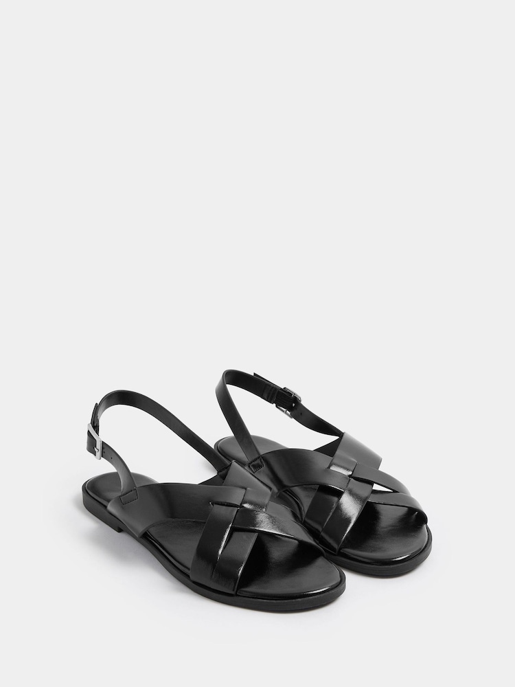 Yours Curve Black Extra Wide Fit EEE Faux Leather Cross Over Strap Sandals - Image 2 of 5