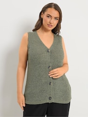 Yours Curve Green Button Through Knitted Waistcoat - Image 1 of 6