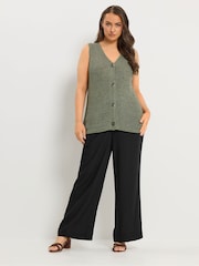 Yours Curve Green Button Through Knitted Waistcoat - Image 2 of 6