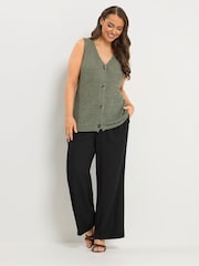 Yours Curve Green Button Through Knitted Waistcoat - Image 3 of 6