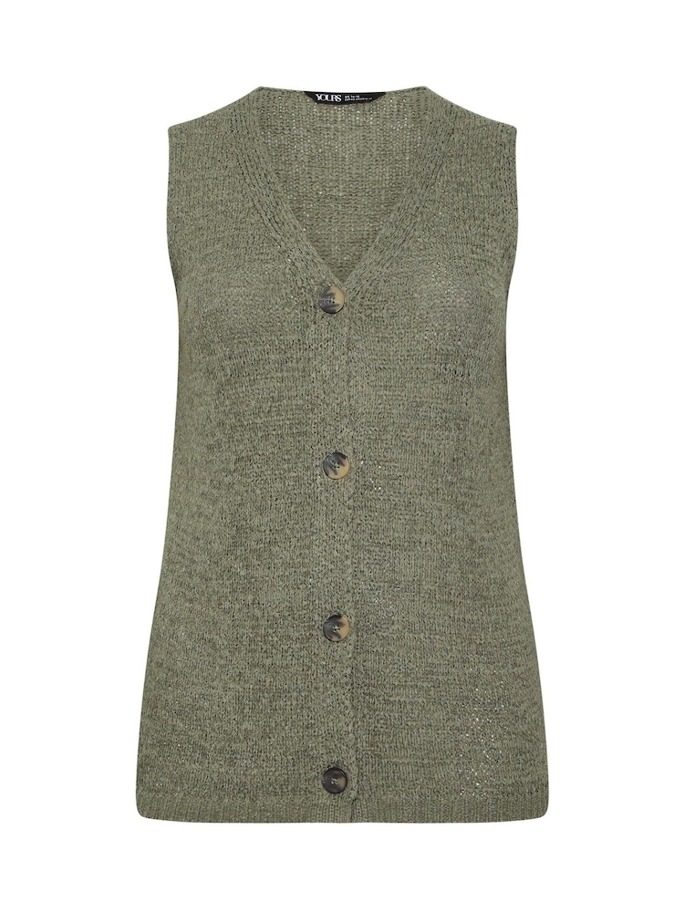 Yours Curve Green Button Through Knitted Waistcoat - Image 6 of 6