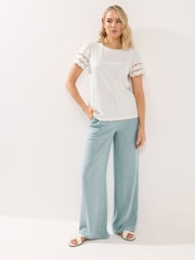 Long Tall Sally Cream Broidery Sleeve T-Shirt - Image 2 of 5