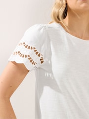 Long Tall Sally Cream Broidery Sleeve T-Shirt - Image 4 of 5