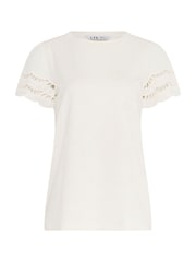 Long Tall Sally Cream Broidery Sleeve T-Shirt - Image 5 of 5