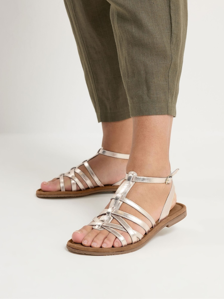 Yours Curve Gold Extra Wide Fit EEE Faux Suede Gladiator Sandals - Image 1 of 5