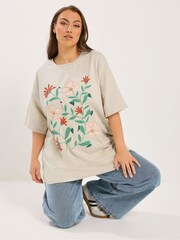 Yours Curve Natural Floral Graphic T-Shirt - Image 1 of 5
